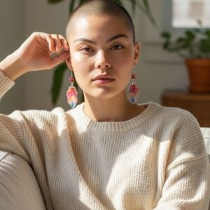 #362 HAND CRAFTED Earrings handmade Autumn Leaves resin Orange Pink Blue